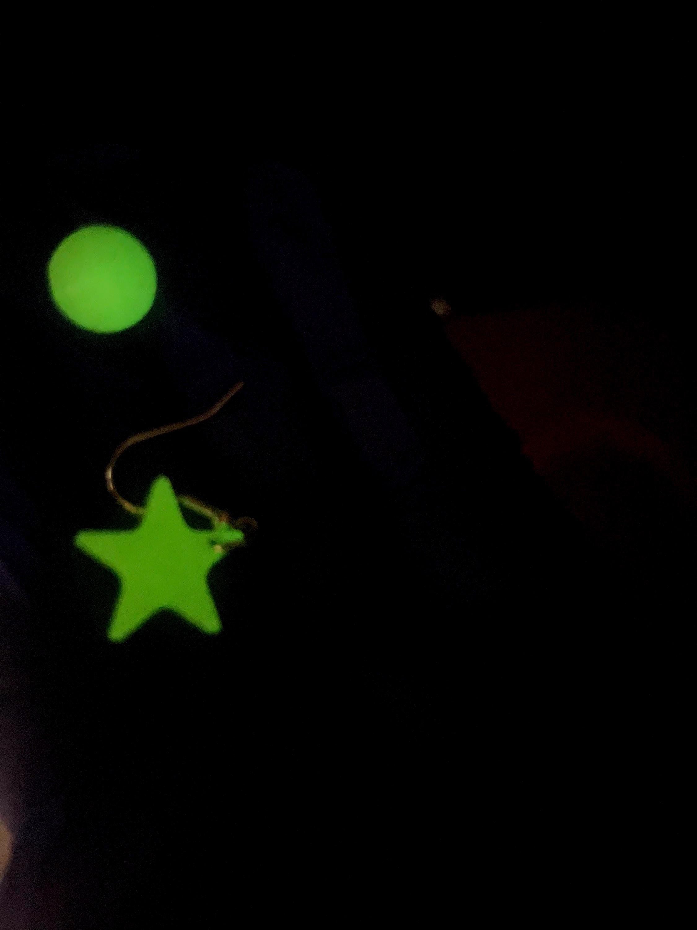 Handmade Yellow Glow-in-the-Dark Earrings Set: Star Dangle & Stud Earrings