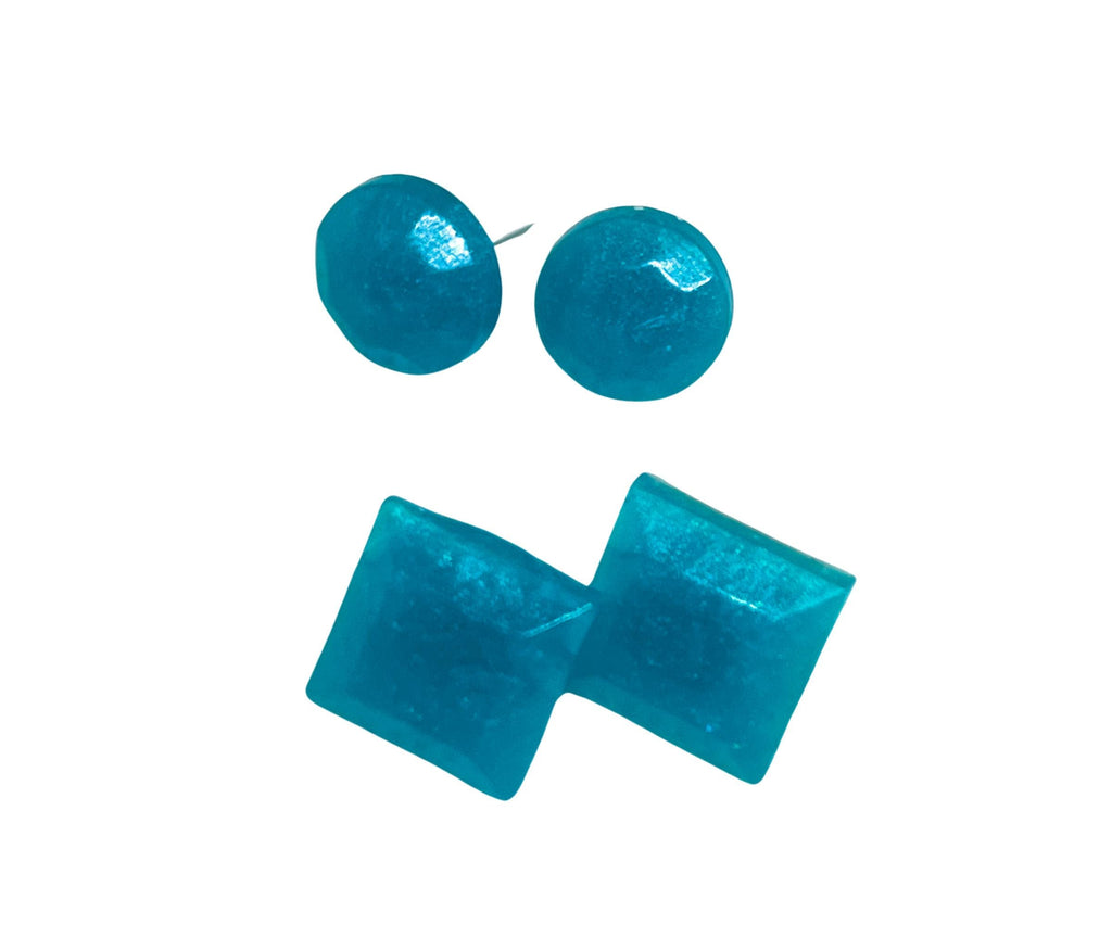 Handmade Sapphire Blue Earrings Set: Round and Square Geometric Jewelry