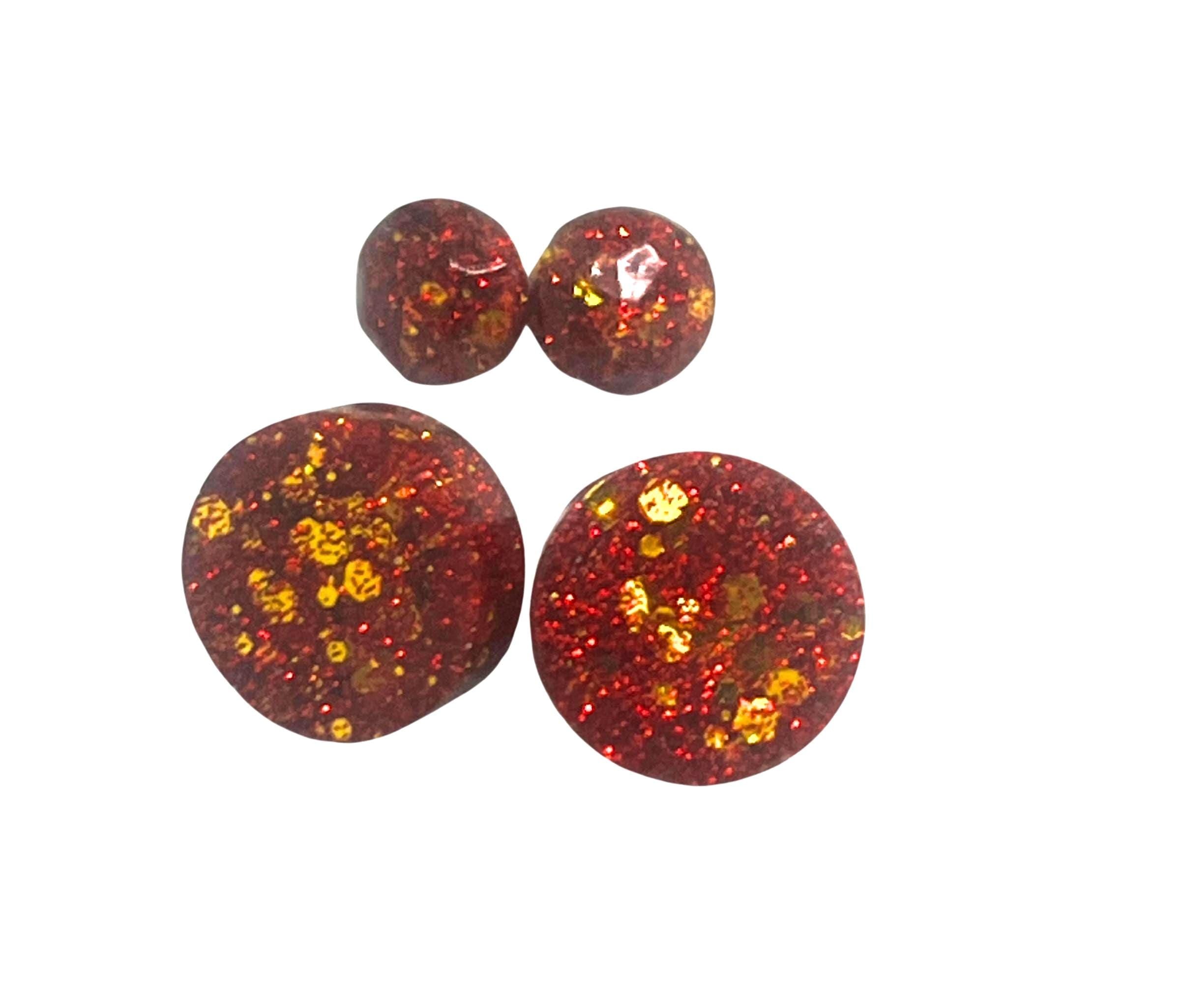 Sparkly Red and Gold Stud Earrings Set: Handmade Glitter Jewelry