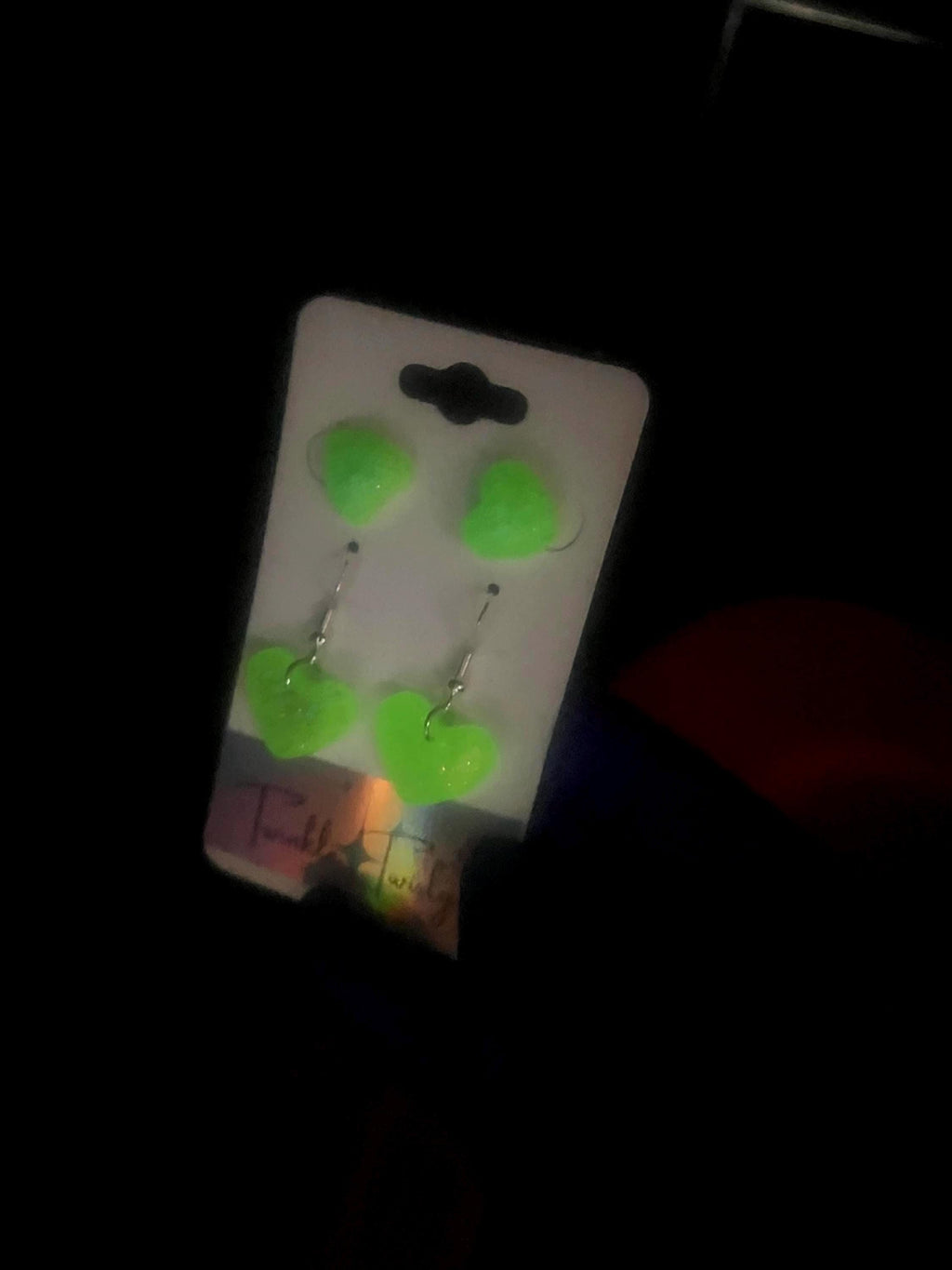 Handmade Yellow Glow-in-the-Dark Heart Earrings Set: Stud & Dangle