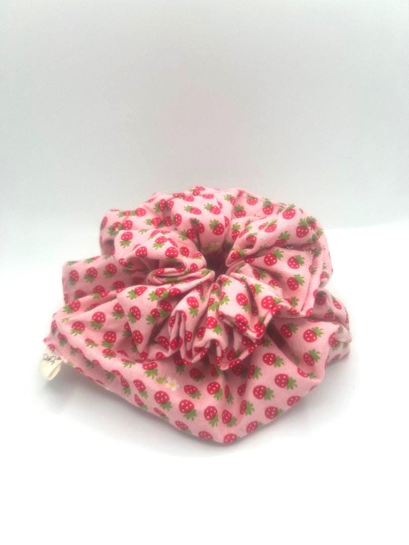 Strawberry Scrunchie: Pink Cotton Hair Tie