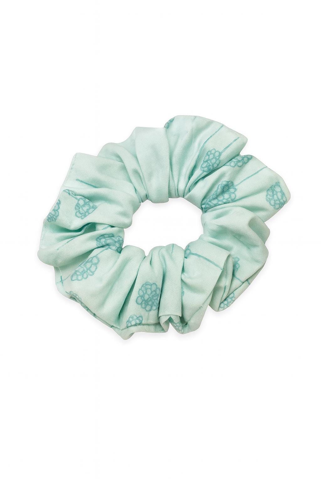 Mint Green Floral Scrunchie: Hair Tie