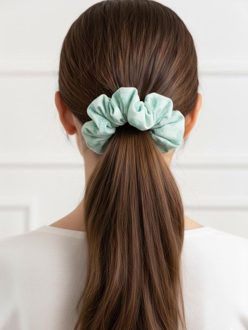 Mint Green Floral Scrunchie: Hair Tie