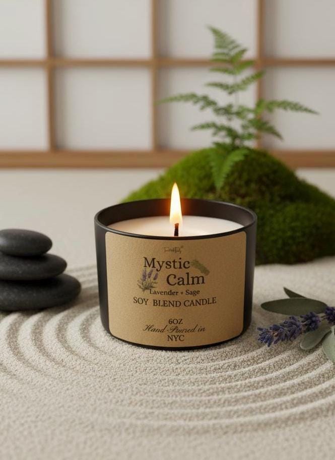 Aromatherapy Soy Blend Candle: Calming Lavender Sage Scent - 7oz